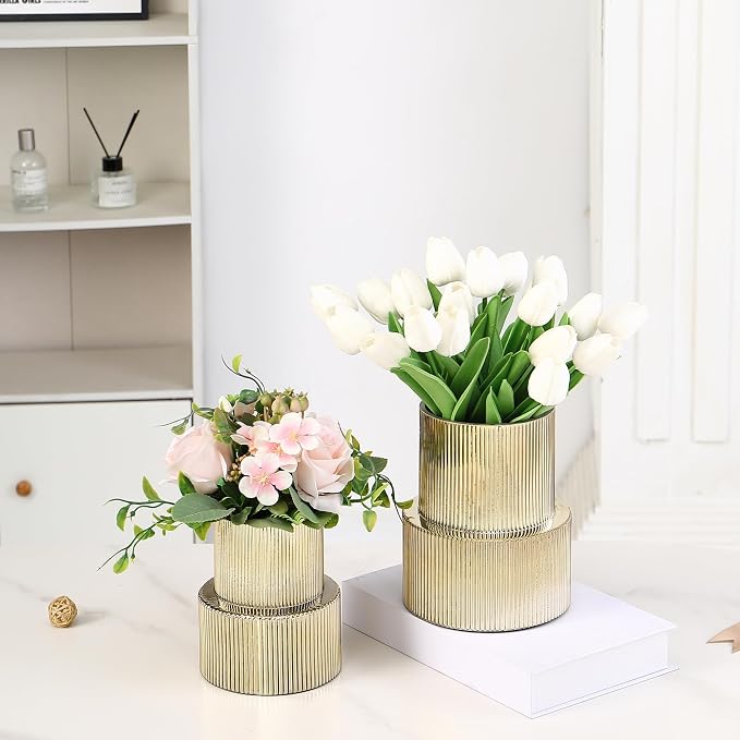 Ribbed Glass Vases for Bouquet, Modern Vase for Living Room, Coffe Table - Image 3