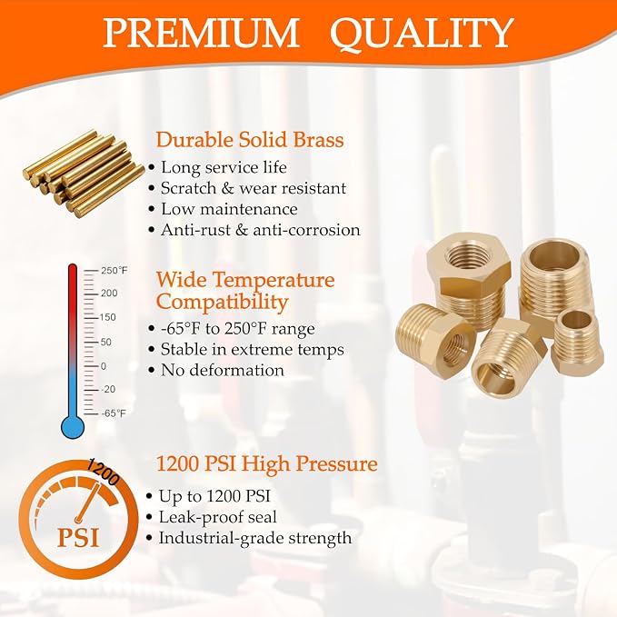 Brass NPT Hex Bushing Reducer, 1/2" Male to 1/4" Female Pipe Fitting | 8-pack - Image 6