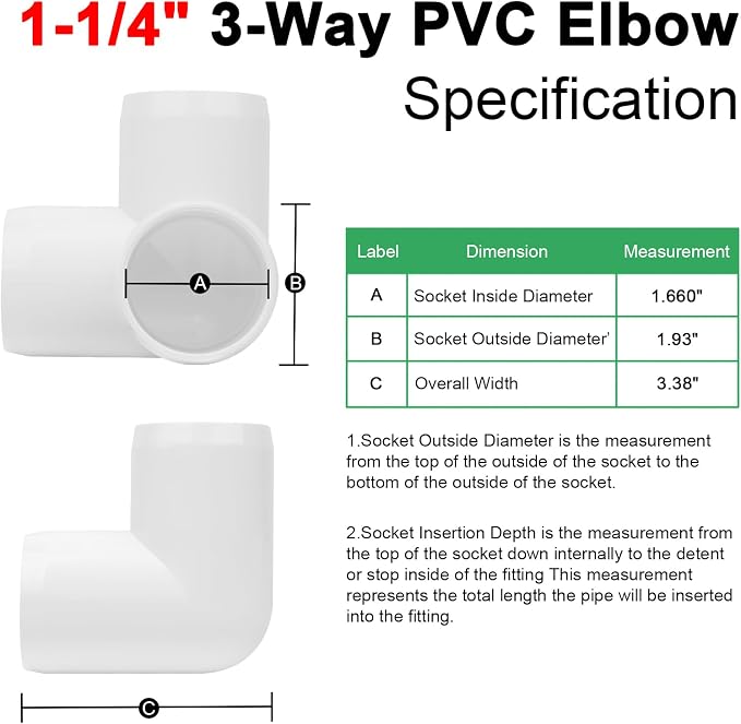 8Pack 1-1/4IN 3-Way Elbow PVC Fittings Furniture Grade SCH40 1-1/4" Tee 3 Way - Image 2