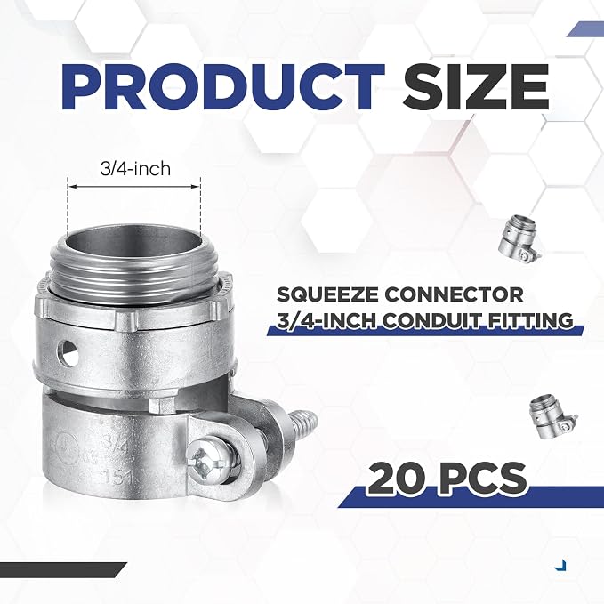 Yaocom 20 Pack 3/4-Inch Squeeze Connectors Fittings FMC Flexible Metal Conduit - Image 2
