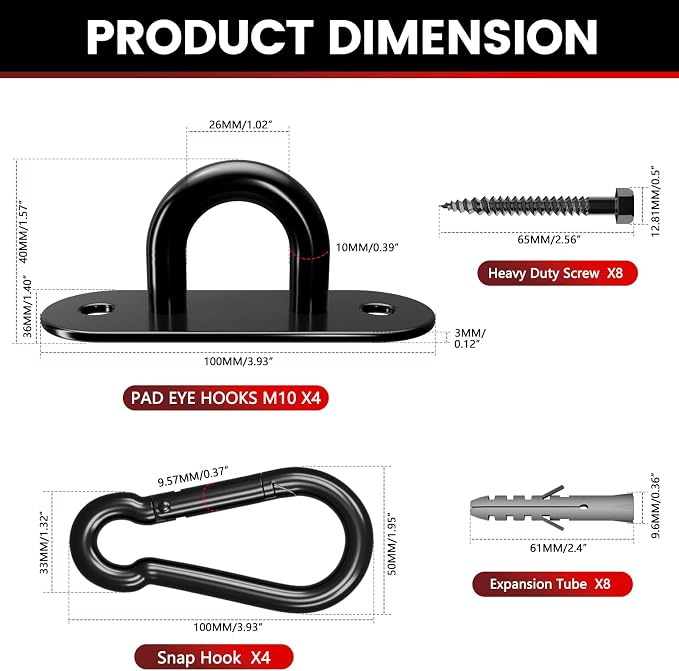 304 Stainless Steel Pad Eye Snap Hook, M10 Ceiling Hook 1700Lb, Yoga Gym - Image 2