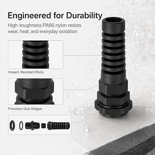 10 PCS PG13.5 Cable Gland, 6-12mm Clamp, Strain Relief | IP68 Waterproof Nylon - Image 5