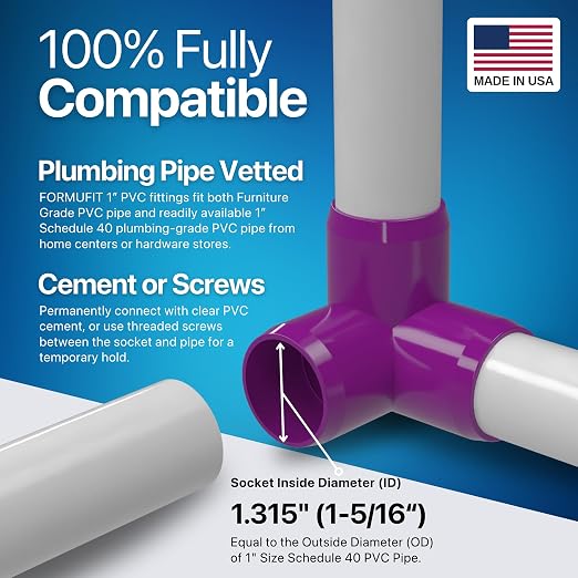 1” 3-Way Elbow Furniture Grade PVC Fitting in Purple, Made in USA, UV-Resistant - Image 5