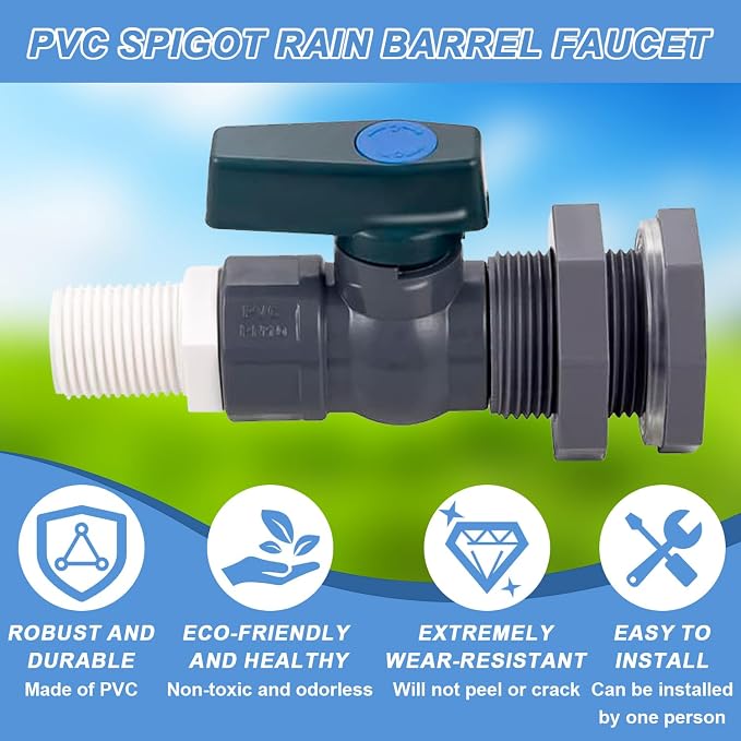 2 Pack PVC Rain Barrel Spigot Kit -3/4" Rain Barrel PVC Garden - Image 5
