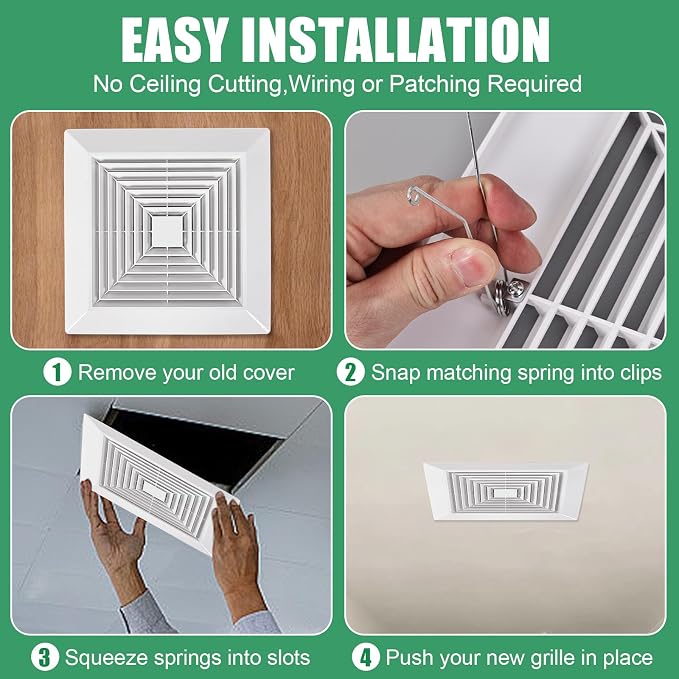 Spring-loaded Bathroom exhaust fan cover, 1P 12"x12"grille bathroom fan cover - Image 5
