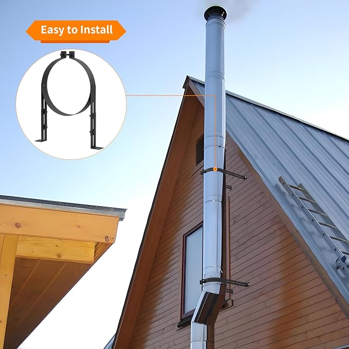 8 Inch Chimney Pipe Support Bracket, Adjustable Vent Wall Strap, Stainless - Image 5