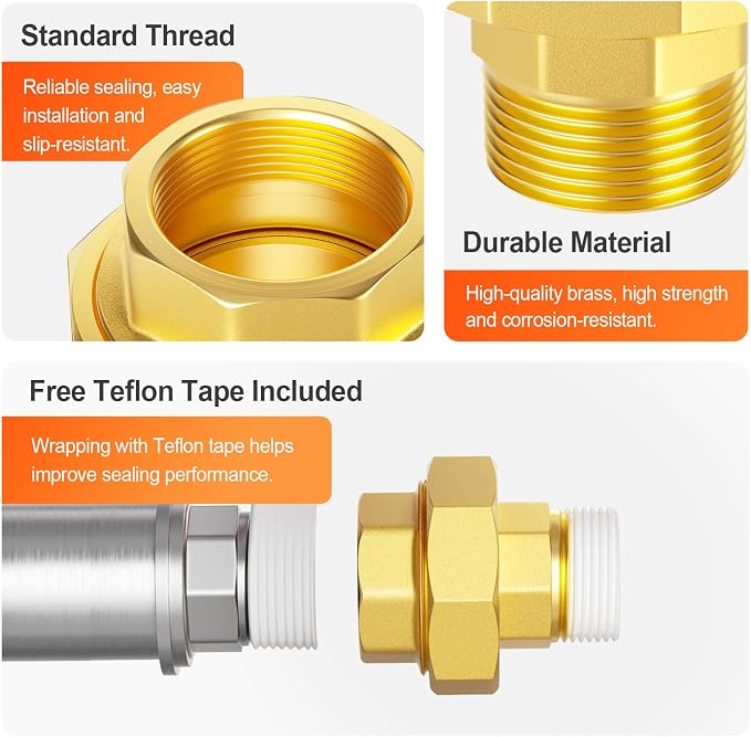 GASHER 1" NPT Brass Union Pipe Fitting | 1 Inch Male x 1 Inch Female Thread - Image 4
