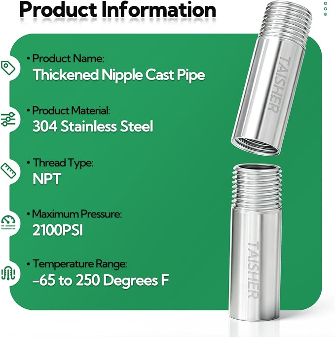 2pcs Thickened Nipple Cast Pipe 1/4" MNPT x 1/4" FNPT - Image 3