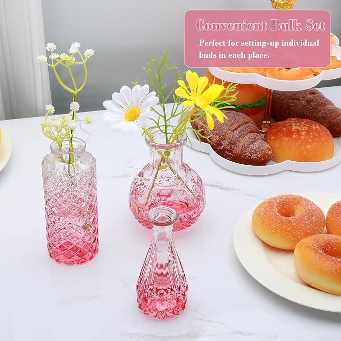 Pink Small Flower Vase Set, Glass Bud Vase in Bulk Set of 8 | Artistic and - Image 4