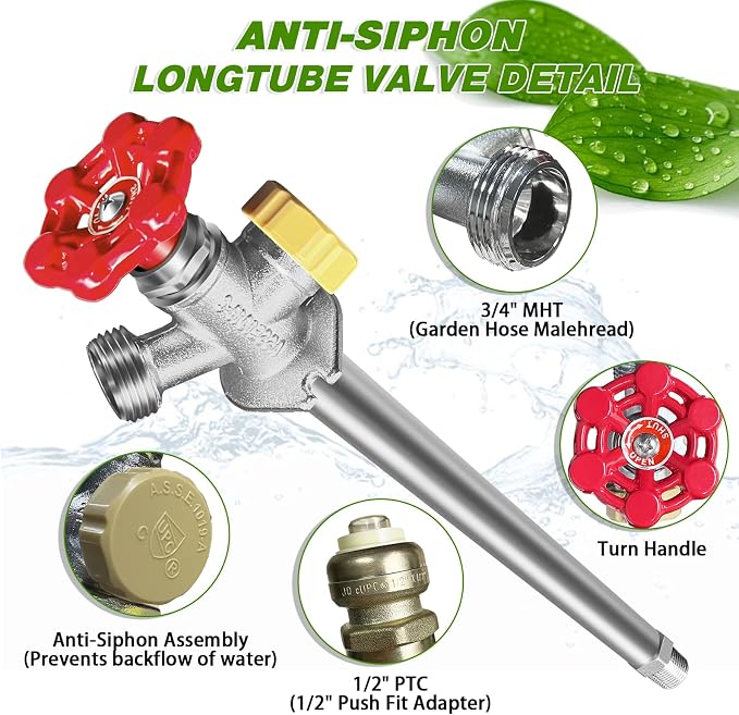 10 Inch Anti-Siphon Frost Free Sillcock Valve Multiturn 1/2 Inch NPT, 3/4 Inch - Image 5