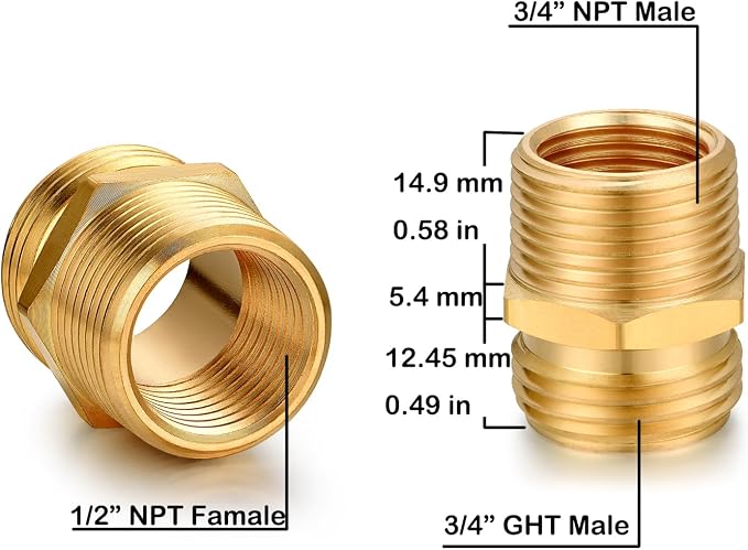3/4 NPT to 3/4 GHT Garden Hose Adapter - Image 2