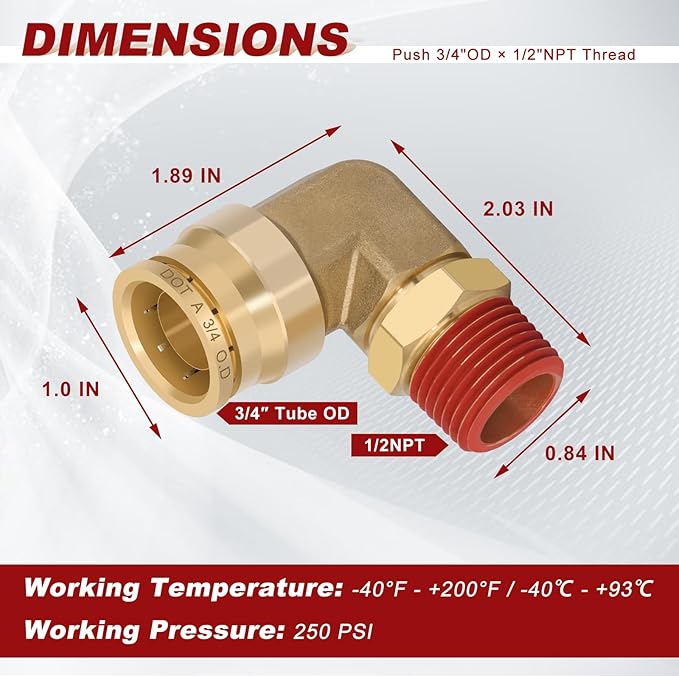 90° Swivel Male Elbow, 3/4" Tube x 1/2" NPT, DOT Approved 5PCS | - Image 5
