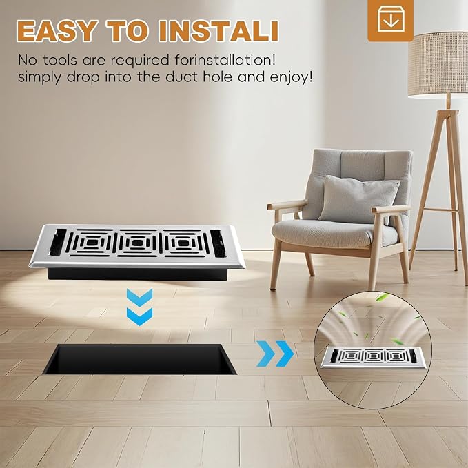 Floor Register 4x10, Heavy Duty Walkable Steel Floor Vent Covers, Easy Adjust - Image 6