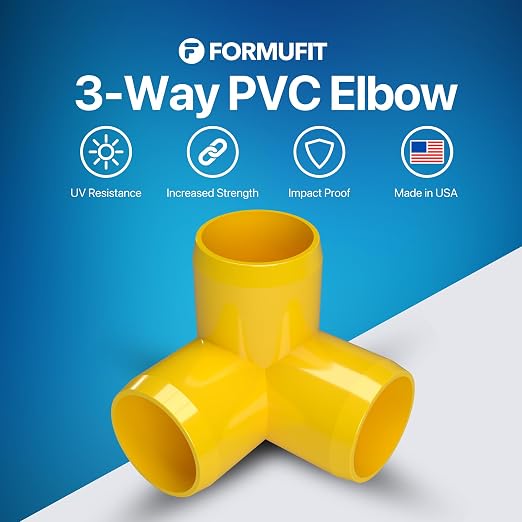 1" 3-Way Elbow Furniture Grade PVC Fitting in Yellow, Made in USA, UV-Resistant - Image 2