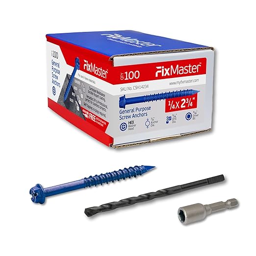 1/4 x 2-3/4" Hex Head Blue Concrete Screw Anchors by Unknown