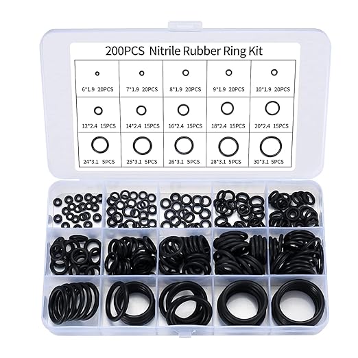 200 Pcs O Ring Assortment Kit, Rubber Washer Orings, Automotive, Air Gas by MUZHUPGUZ