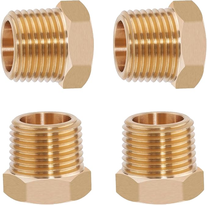 4PCS 1/2" NPT Male to 1/4" NPT Female Brass Reducer Hex Bushing, Solid Brass by Sphagaceae