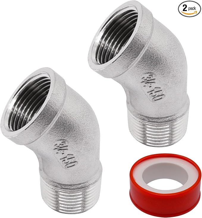 2PCS 45 Degree Elbow Fittings, 3/4" NPT Male Pipe to 3/4" NPT Female 304 by SSYDIEN