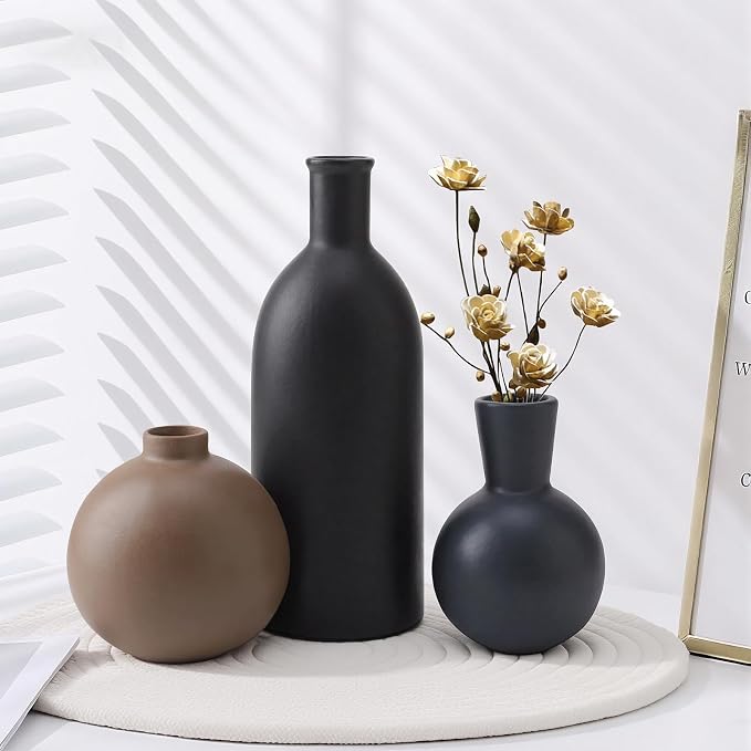 Small Ceramic Vase Set of 3, Boho Modern Flower Vase Room Decor, Farmhouse Decor - Image 3