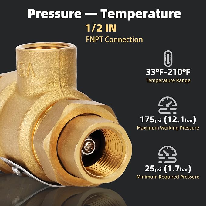 1/2 Inch M3 Backflow Preventer Brass Dual Check Valve | - Image 2