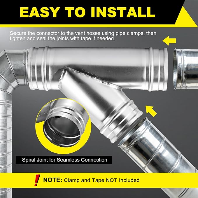 4" 3-Way Metal Duct Splitter – 45° Branch Air Vent Connector | 4 Inch HVAC Hose - Image 4