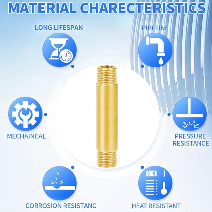 ChillWaves Brass Pipe Fitting, Long Nipple Pipe 3/8" NPT Male x 3/8" NPT Male - Image 5