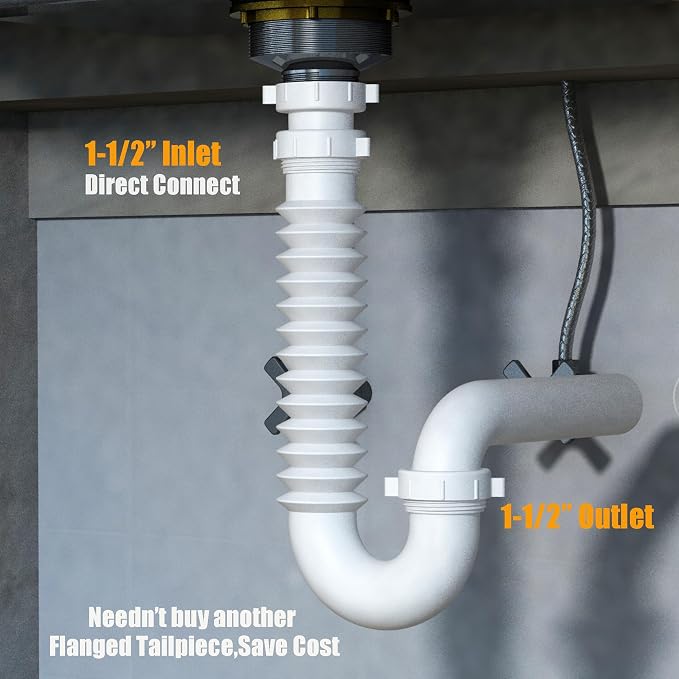 Flexible P Trap for Bathroom Sink, Flex Drain Pipe for Bathroom Sink Drain Kit - Image 3