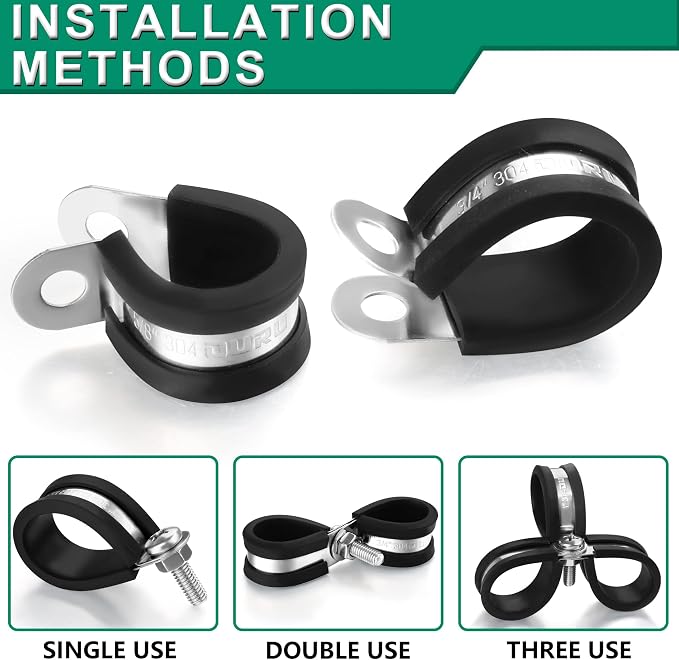 OURU 10pcs 2 Inch Stainless Steel Cable Clamps, Rubber Coated Cushioned - Image 4