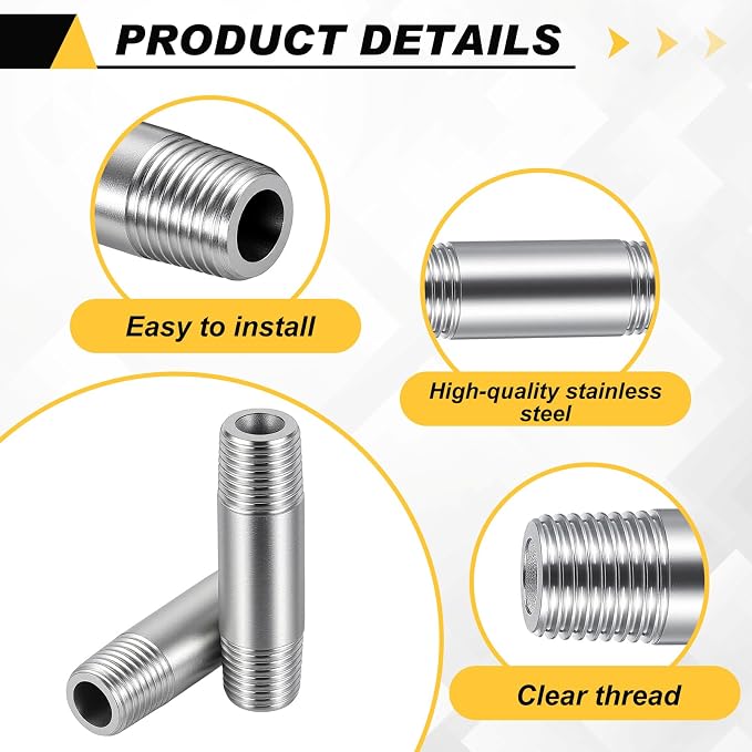 8 Pcs 304 Stainless Steel Pipe Fittings 1/4" NPT x 1/4" NPT Male Threaded 2" - Image 3