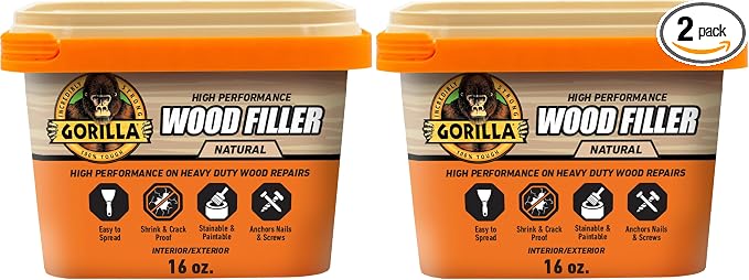 Gorilla All Purpose Wood Filler, Natural Finish, 16 Ounce Tub by Gorilla
