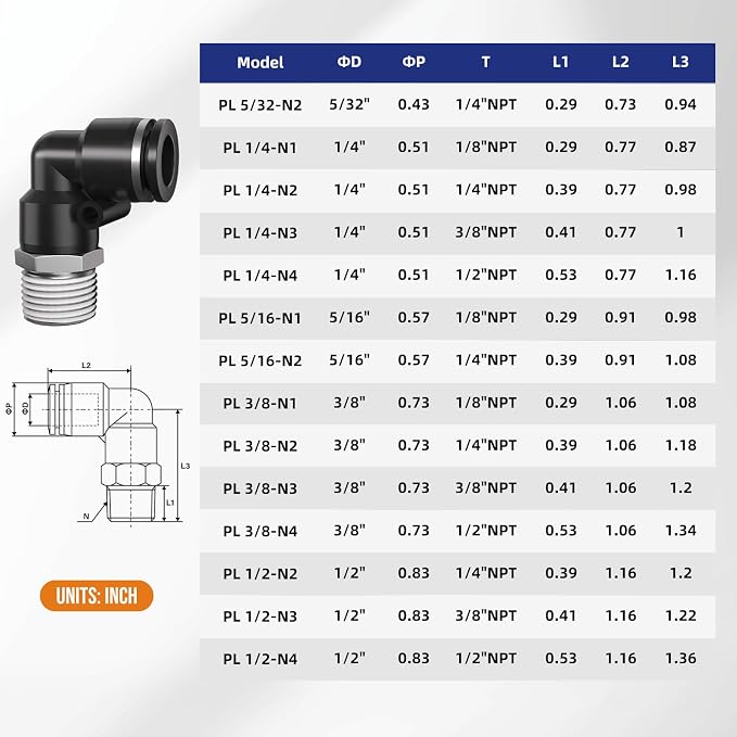 3/8 Push to Connect Fittings npt Thread to 3/8 Air Line Quick | Pneumatic - Image 2