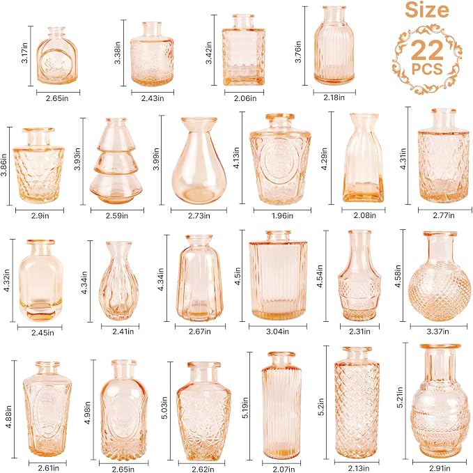 Clear Amber Gold Glass Bud Vase Set of 22 Pcs, Small Bud Vases in Bulk - Image 4
