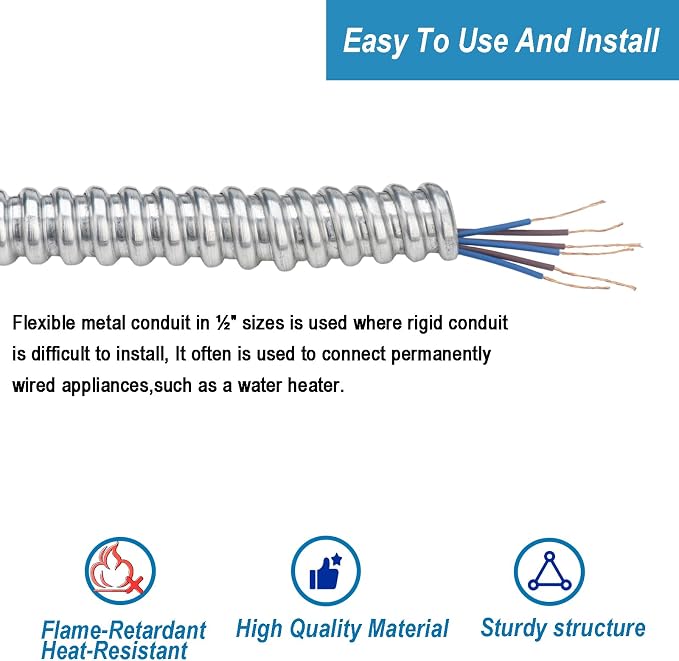 eflyefly 1/2 Flexible Metal Electrical Conduit Kit，25 Feet of 1/2-inch Flexible - Image 3