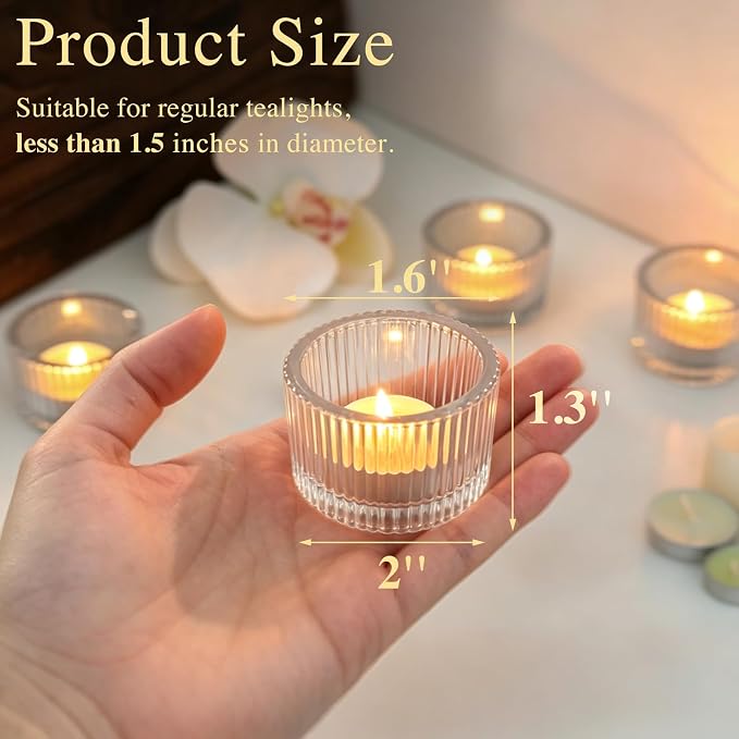 24 Pack Tea Light Candle Holders, Glass Clear Tealight Candle Holder | Votive - Image 2
