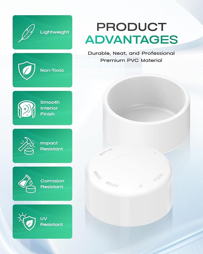 4 Inch PVC Cap, Fits Standard SCH40 4" PVC Pipe Fittings, Garden & Furniture - Image 5