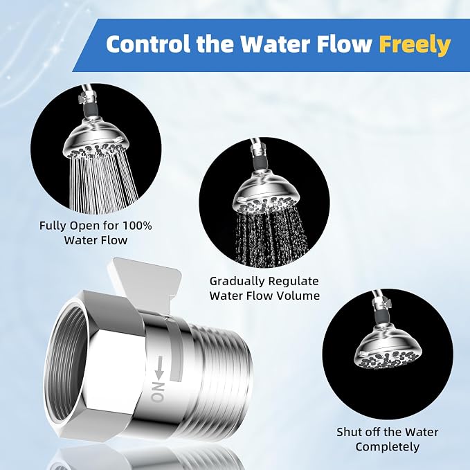 Hibbent All Metal 2 Pack Shower Head Flow Control Valve, G1/2 Brass Shut-off - Image 3