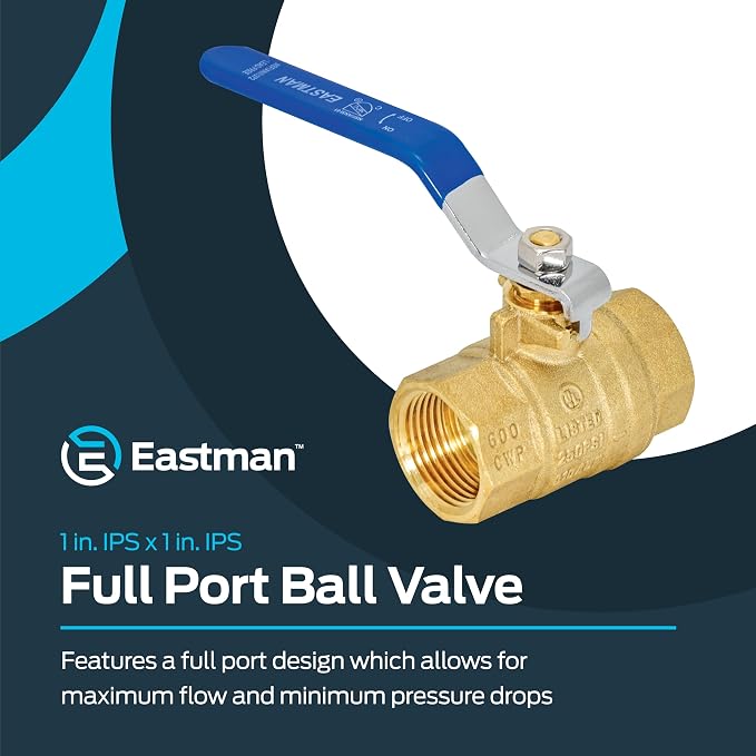 Eastman 1 Inch IPS Heavy Duty Full Port Ball Valve, Brass Plumbing Fitting - Image 2