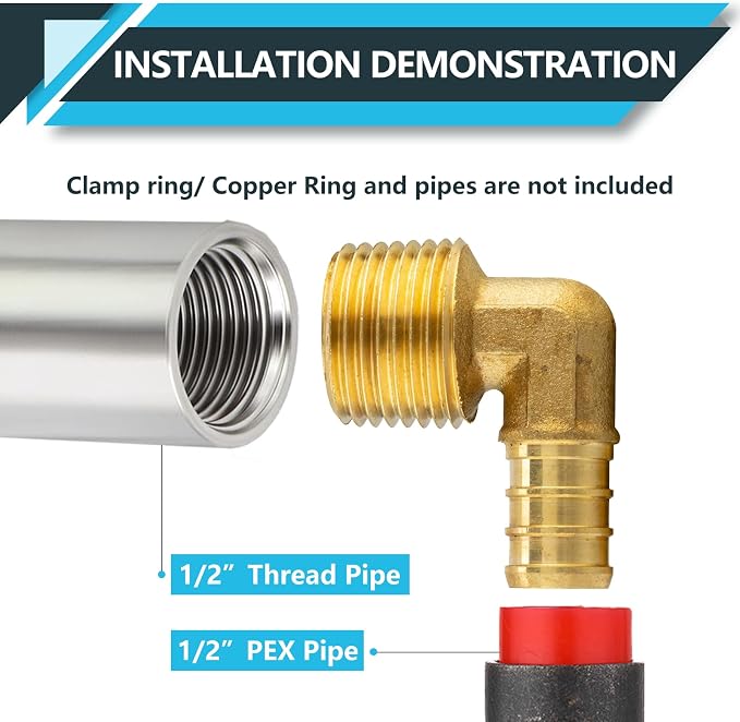 20Pack Seelink PEX Fittings, Pex 1/2" x 1/2" Male Threaded NPT Elbow | Brass - Image 4