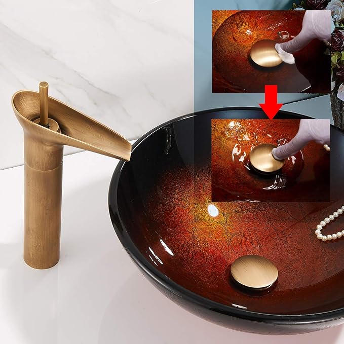 REGALMIX Antique Brass Pop UP Drain, Bathroom Vessel Lavatory Vanity Faucet - Image 3