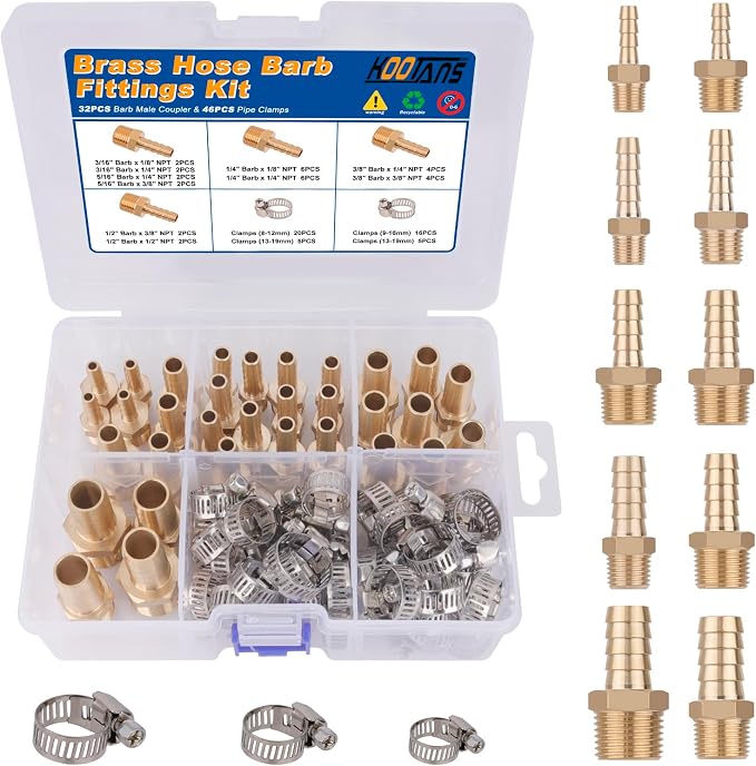 KOOTANS 32PCS Brass Hose Barb Fittings Barb to NPT Male Thread Adapter Kit by KOOTANS