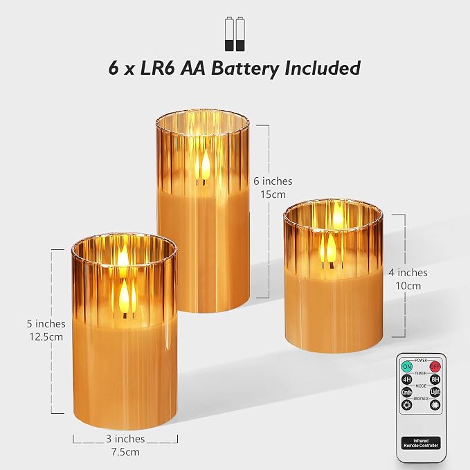 Rhytsing Gold Ribbed Glass Battery Operated LED Candles - Image 3