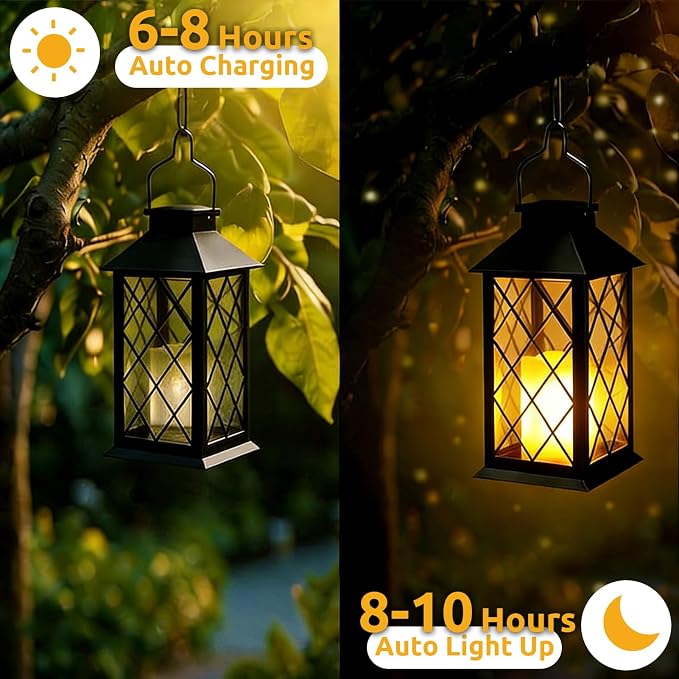 14" Large Tempered Glass Solar Lanterns Outdoor Waterproof | Black retro solar - Image 5