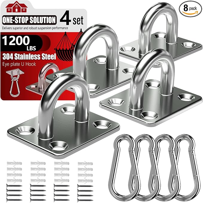 304 Stainless Steel Pad Eye Snap Hook, M8 Ceiling Hook 1200Lb, Yoga Gym by Sprookber
