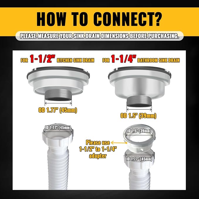 VIVIDA 1-1/2" Kitchen Sink Drain Pipe, Flexible Sink P Trap - Image 5