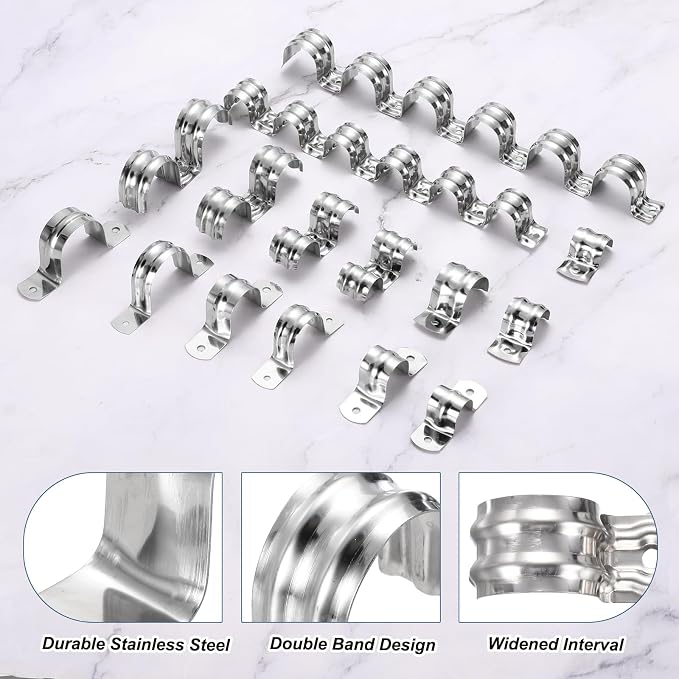 MECCANIXITY 52pcs Conduit Clamp 1 Inch 25mm, 2 Hole Stainless Steel Pipe Strap - Image 4