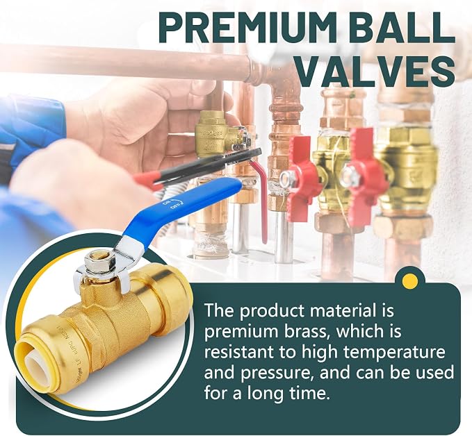 1" Ball Valves, 10 Pack Push Fit Shut Off Valves - Image 4