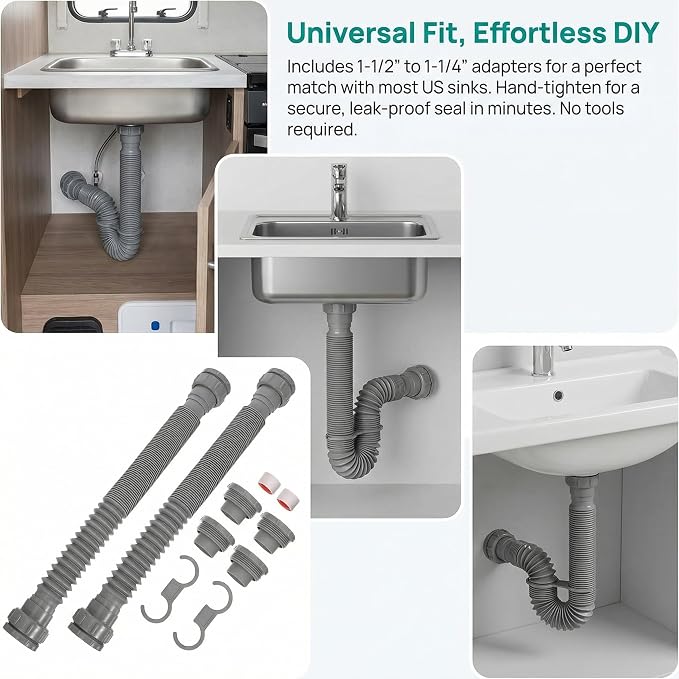 TEHAUX 2 Pack Flexible Drain Pipe Kit, Expandable Sink Drain Hose Fits 1-1/2 to - Image 4