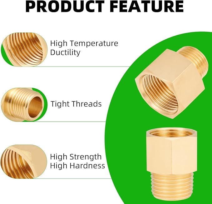 Brass Pipe Fitting, 1/2 Inch NPT Male to 1/2 Inch NPT Female Brass Pipe Hose - Image 3