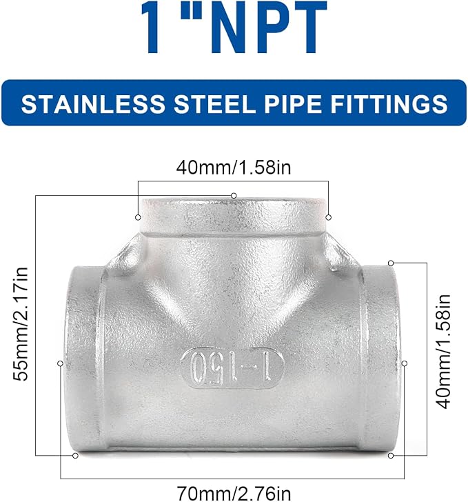 Pipe Fittings 304 Stainless Steel Tee Pipe Fittings 1" x 1" x 1" NPT Female - Image 2