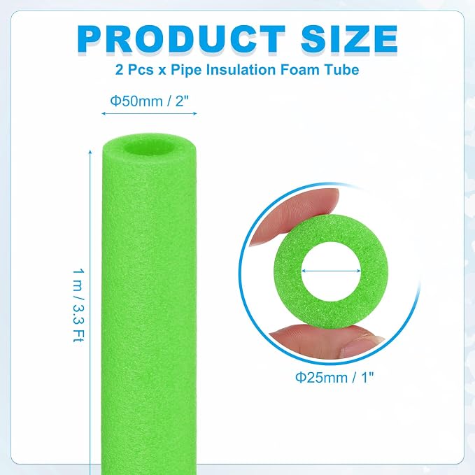 PATIKIL Pipe Insulation Foam Tube Foam Pipe Tubing Covers Green 2Pcs | 1" ID x - Image 2
